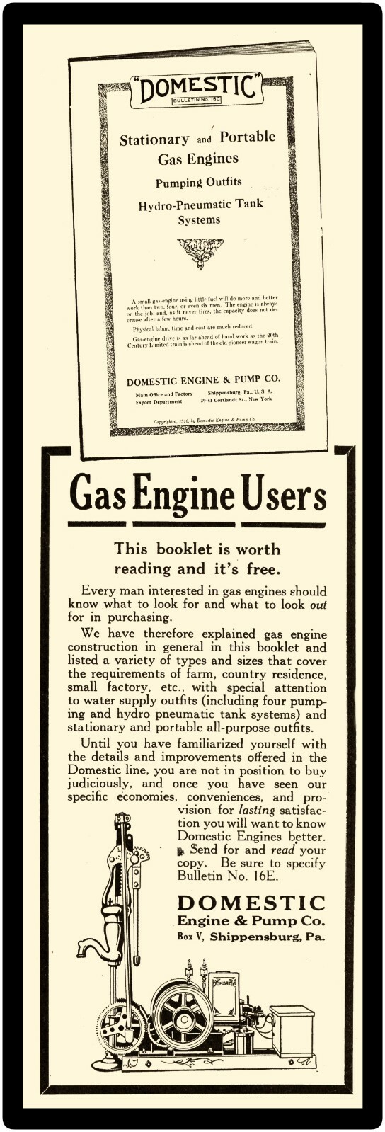 Domestic Engine & Pump Co Marquee Style New Metal Sign: 6&Prime; x 18&Prime; Shippensburg PA