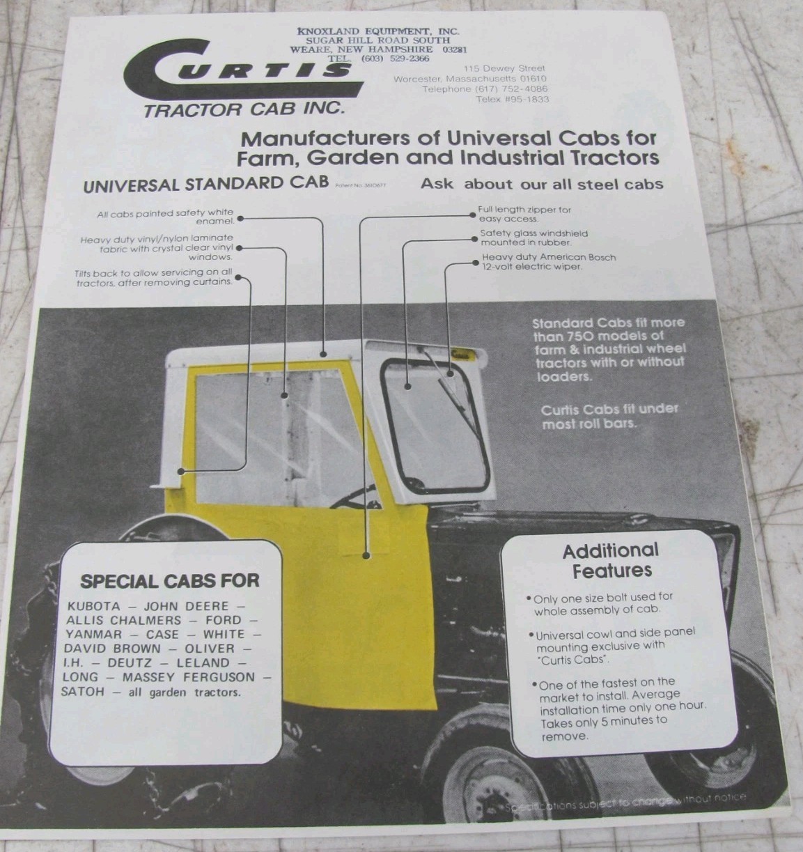 Curtis Tractor Cab Inc. Sales Flyer
