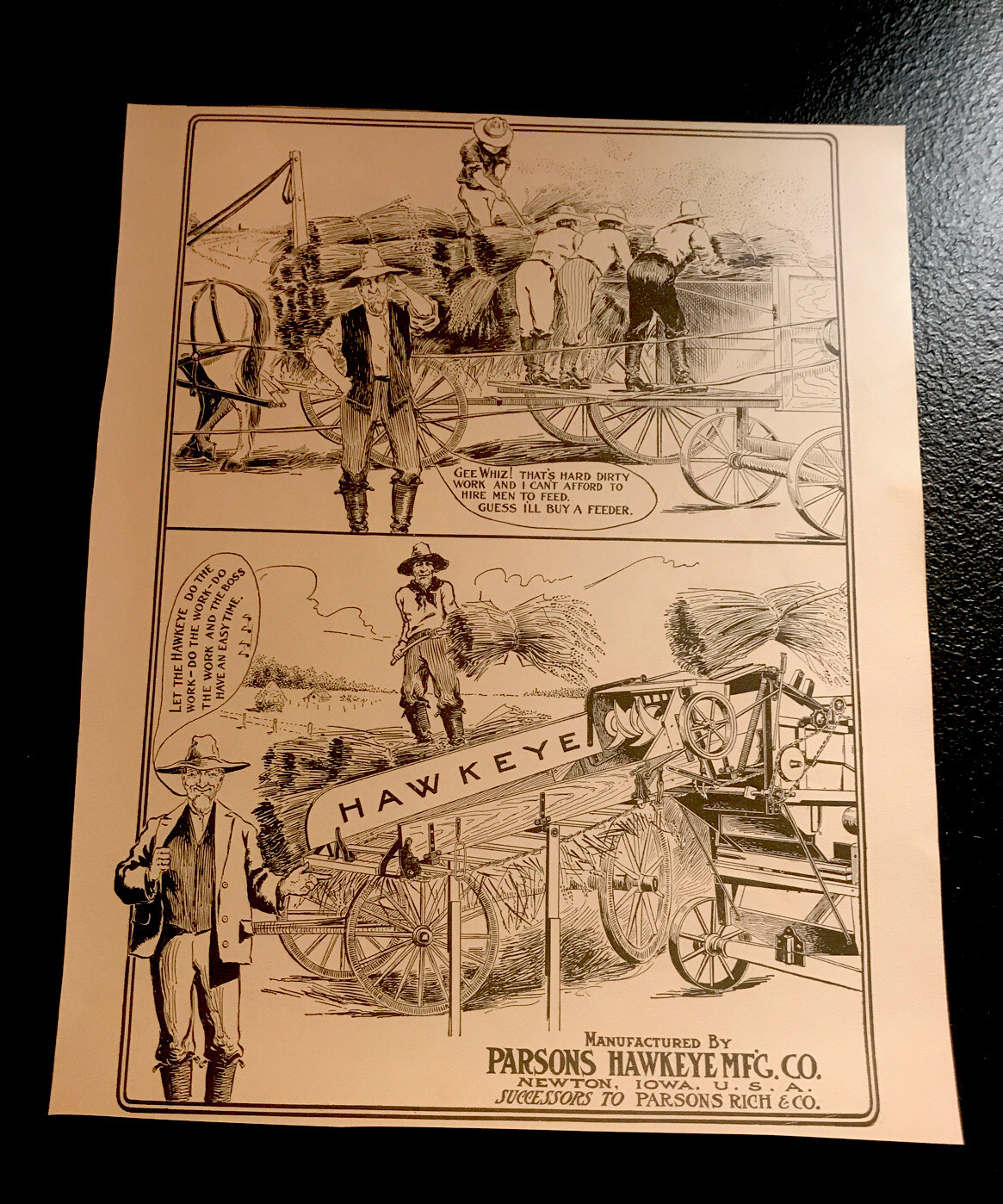 1904 Parsons Hawkeye Feeder Farm Engraving Advertising – Newton – Iowa – 8 X 10
