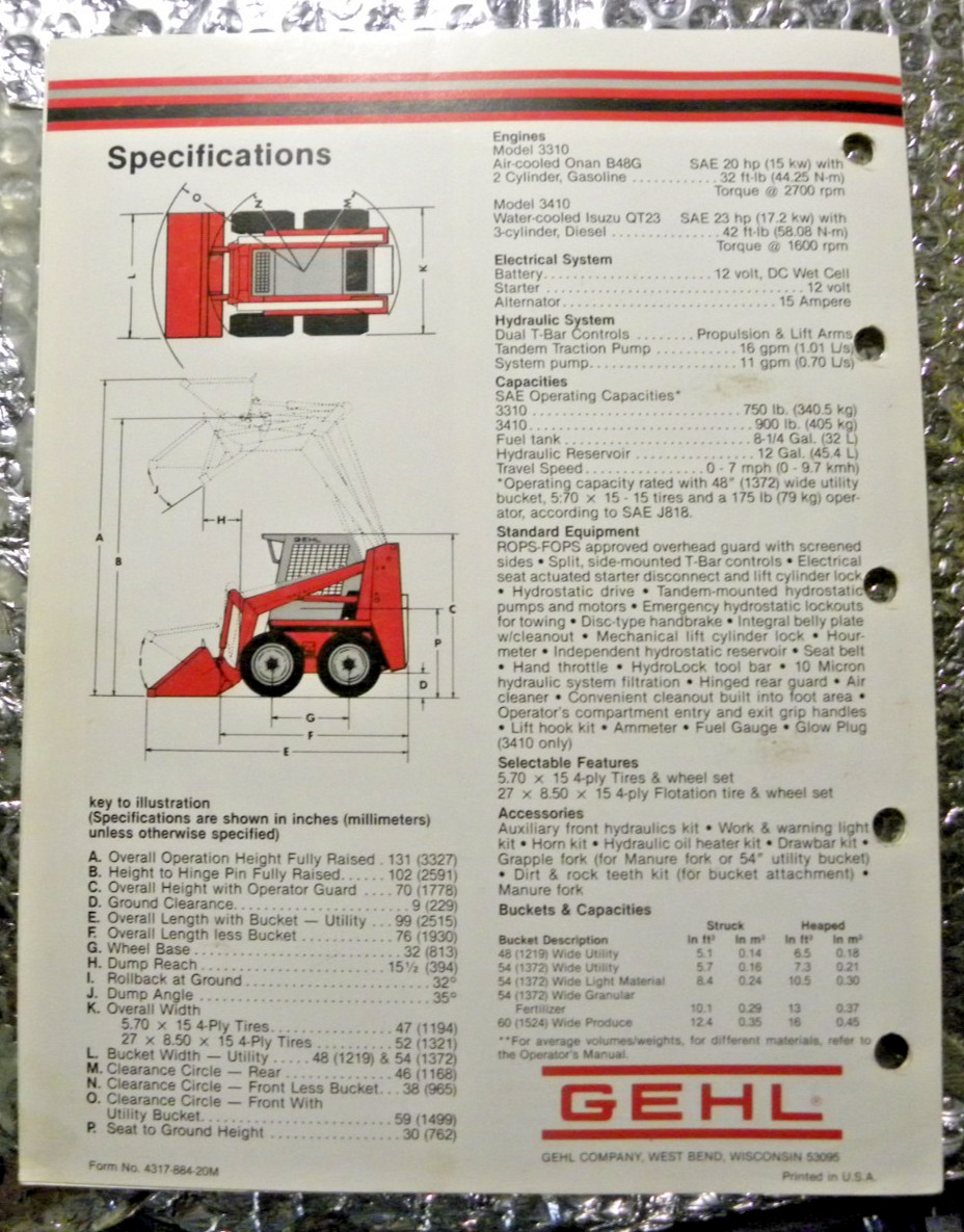 Vintage Factory Gehl Dealer&rsquo;s Brochure 3310 / 2410 Skid Steer Loaders