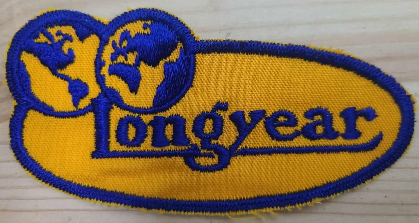 Vintage Goodyear Embroidered Patch Yellow Blue Globe Tire Logo Collectible