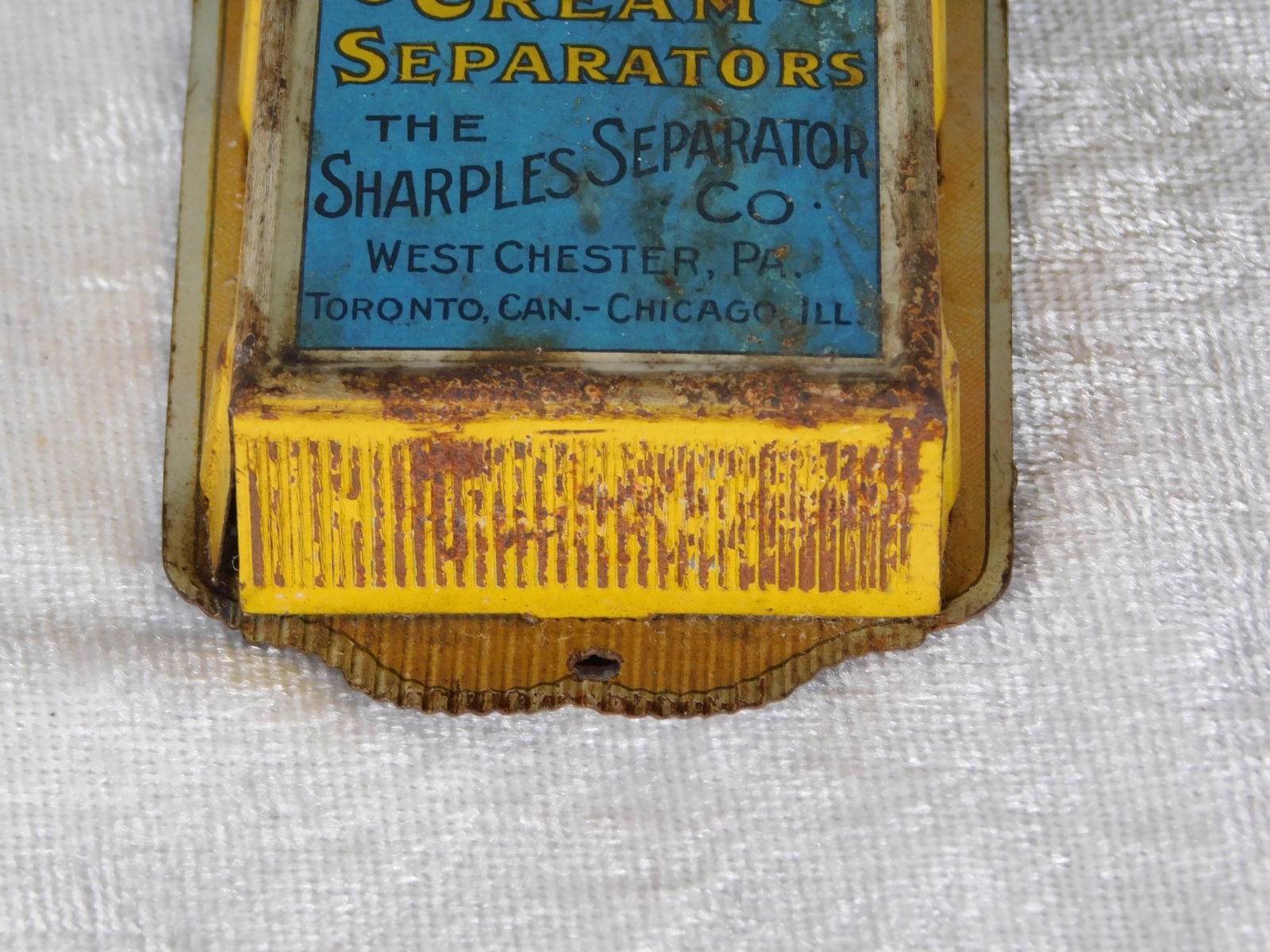 Antique Sharples Tubular Cream Separator Cow Litho Tin Sign Match Holder Safe