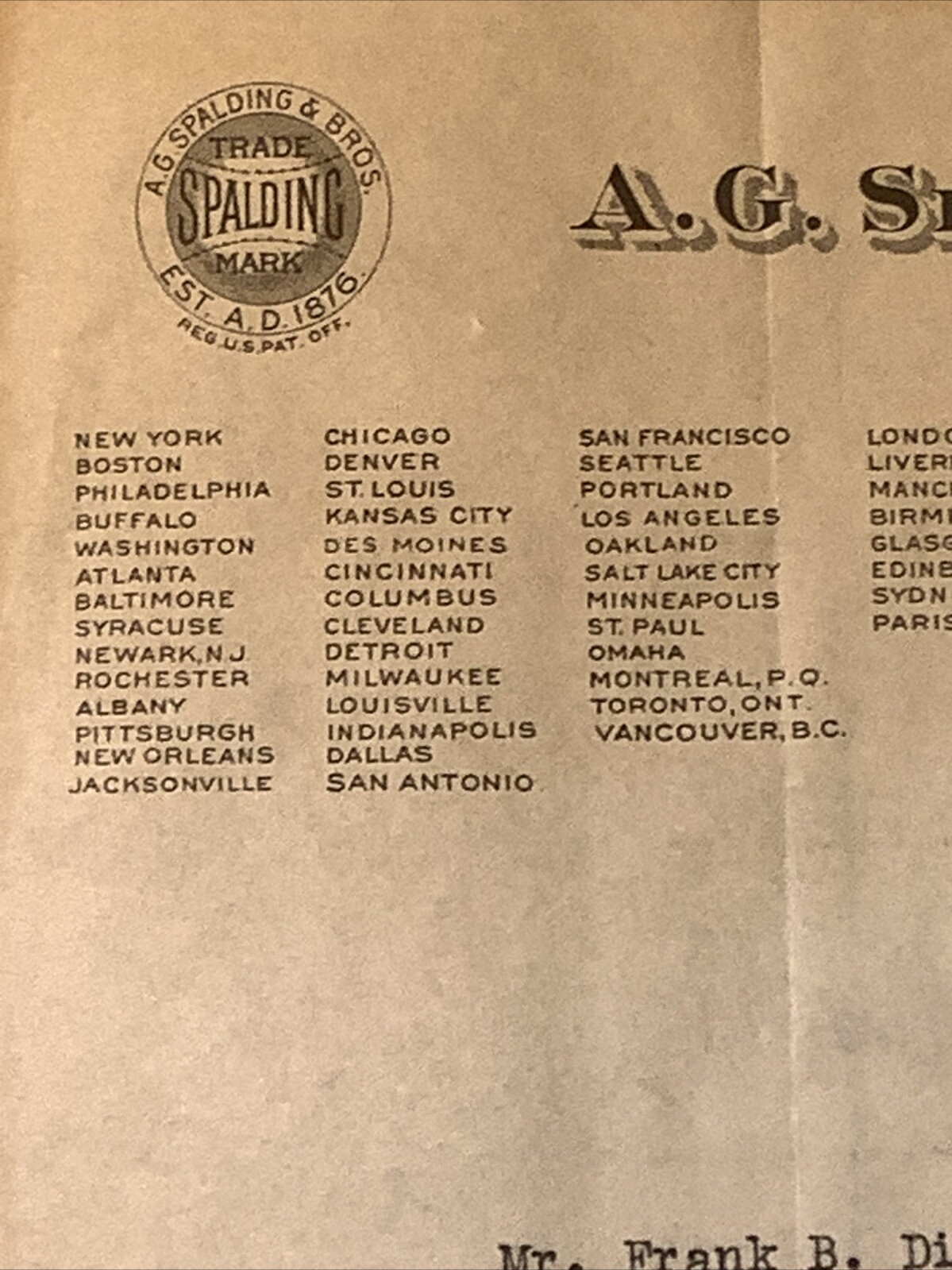 1923 Letter A. G. Spa￼lding & Bros. Chicago, Illinois INV-P0400