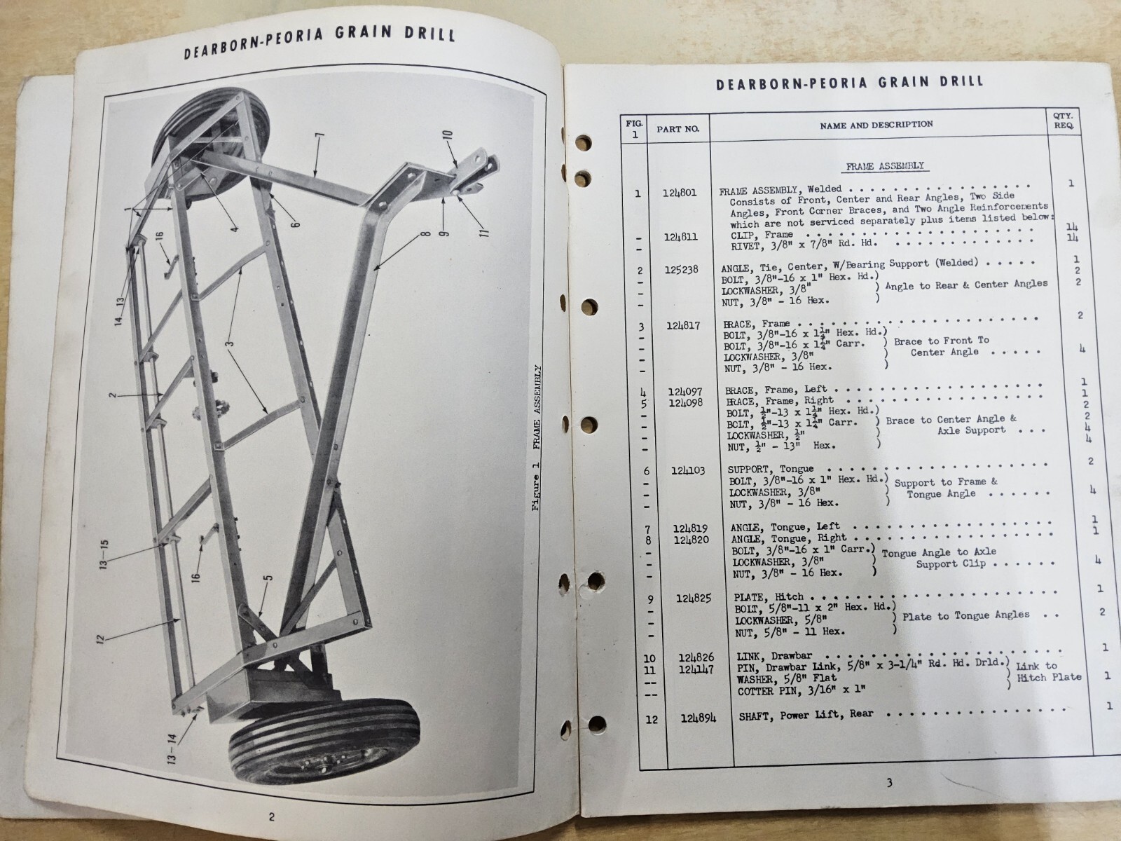 Dearborn-Peoria Fertilizer Grain Drill, Model 12-42 & 12-44 Parts List, 1951…