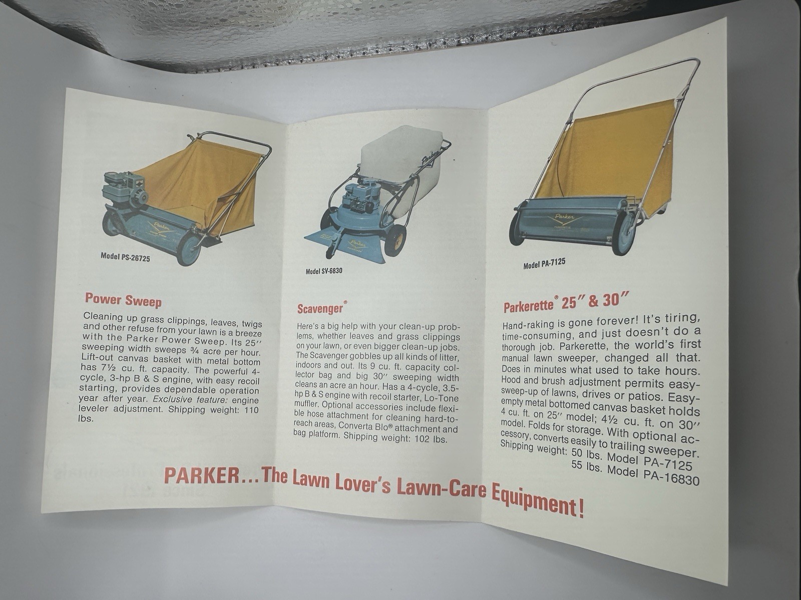 Vintage Parker Lawn Care Equipment Sales Brochure Lawn Tractor Lawn Mower Manual