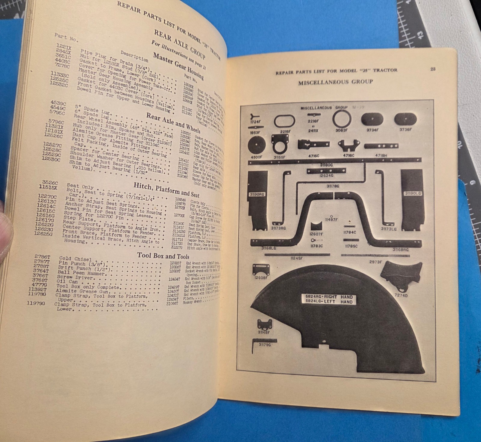 Vintage Manual Repair Parts List Massey Harris Model 25 Tractor 1938