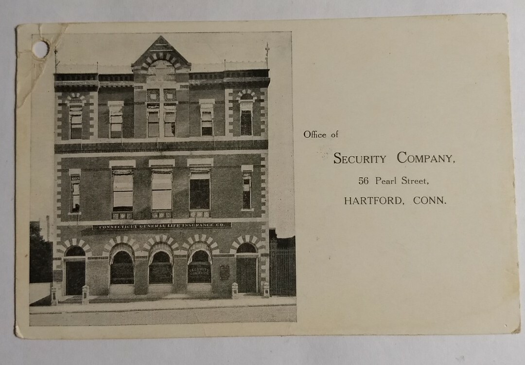 SECURITY CO. 56 PEARL ST HARTFORD CONN. ADVERTISING CARD General Life Insurance