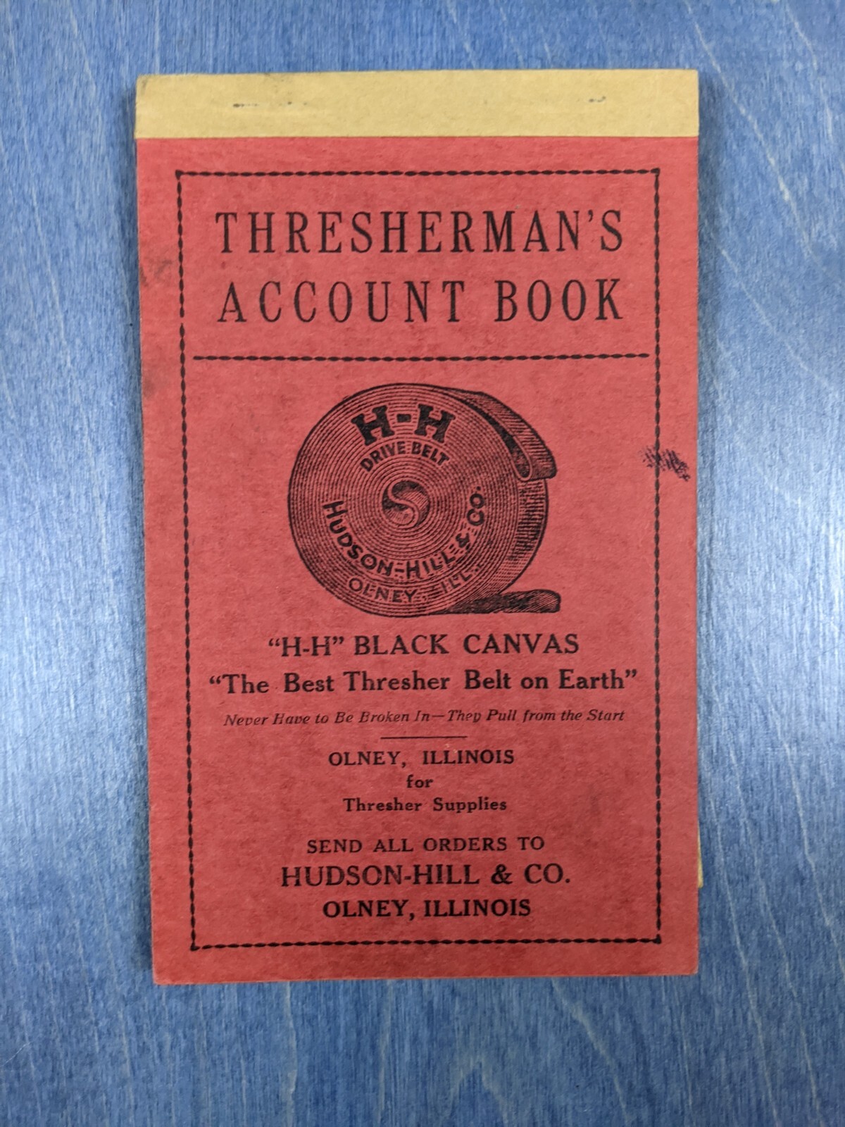 Hudson Hill & Co Black Canvas H-H Belt – Vintage 1938 Thresherman&rsquo;s Account Book