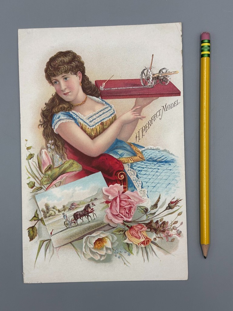 1880s EMERSON TALCOTT Salesman Sample Model FARM Advertising Trade Card ROCKFORD