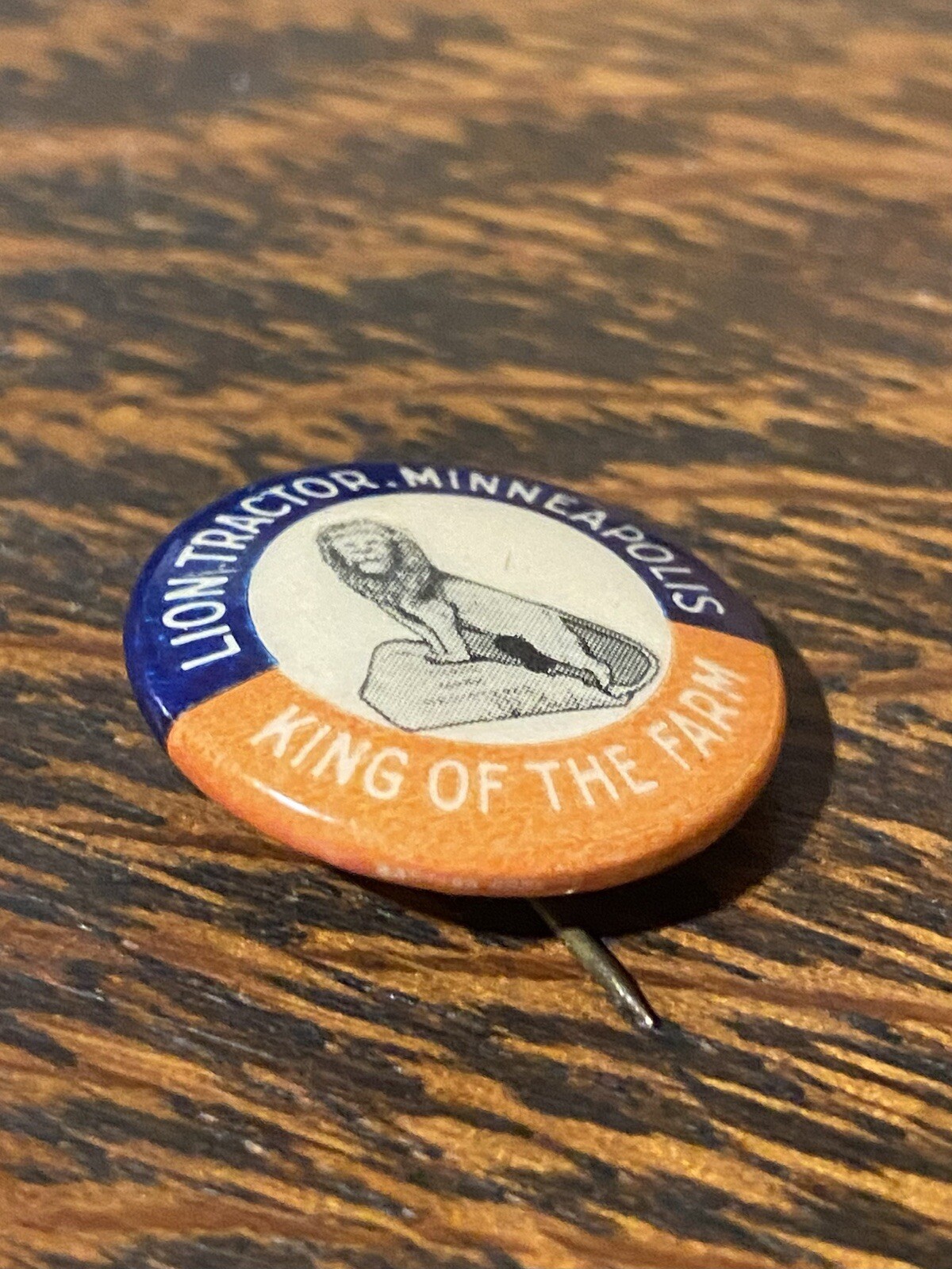 7/8” Lion Tractor Celluloid Pinback Minneapolis Plow Implement