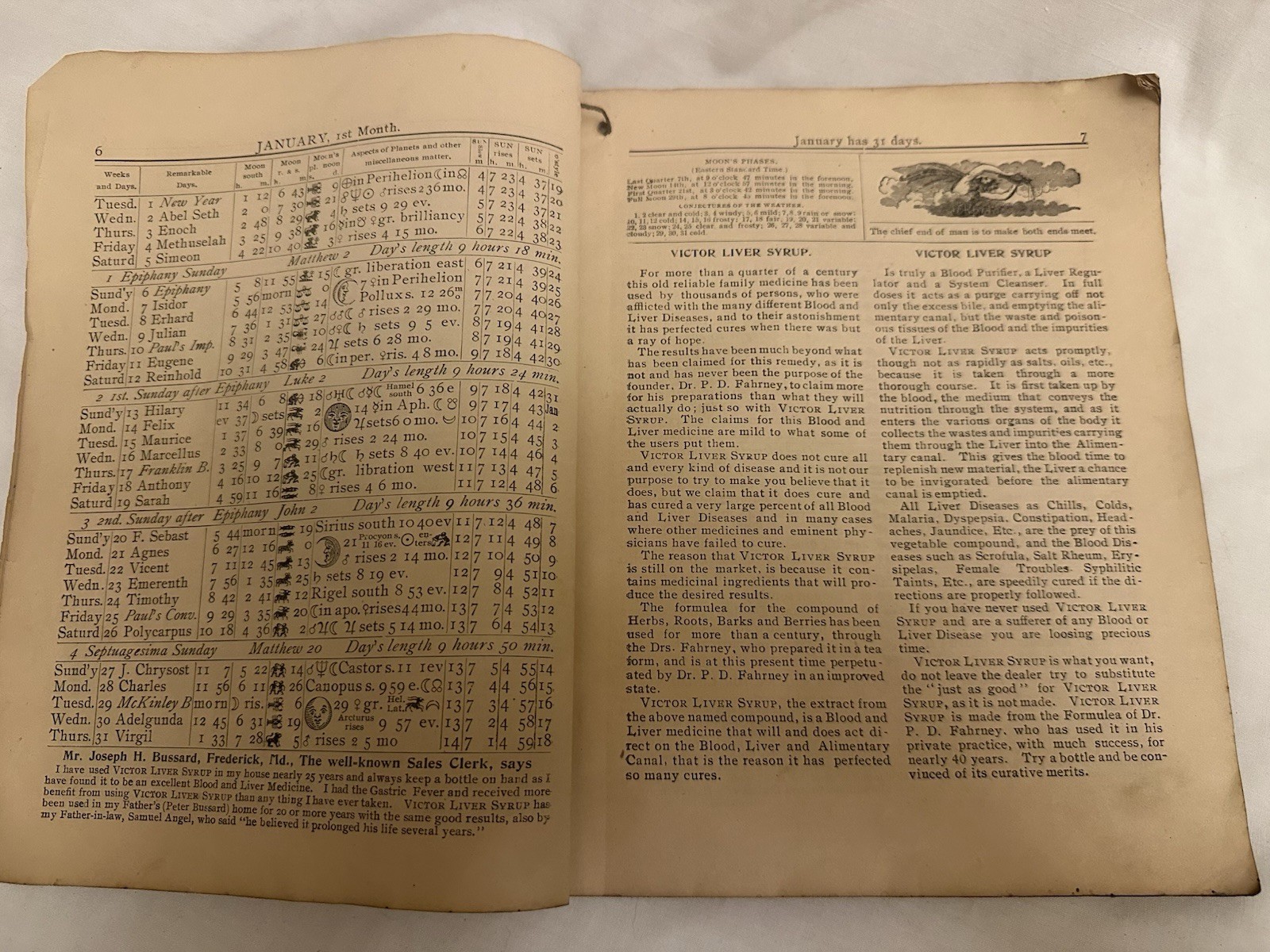 Lot 5 Antique Almanacs 1900-1907 Lancaster PA & Frederick MD + 1979 Newport PA