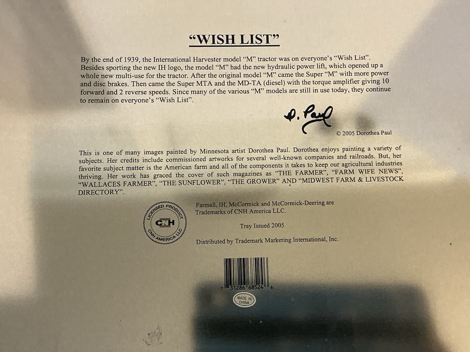 McCORMICK-DEERING FARMALL M TRACTORS SERVICING METAL TRAY « WISH LIST »