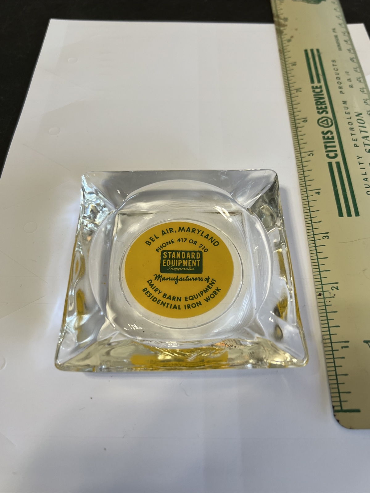 Vintage Glass Ashtray- Standard Dairy Barn Equipment Bel Air Maryland