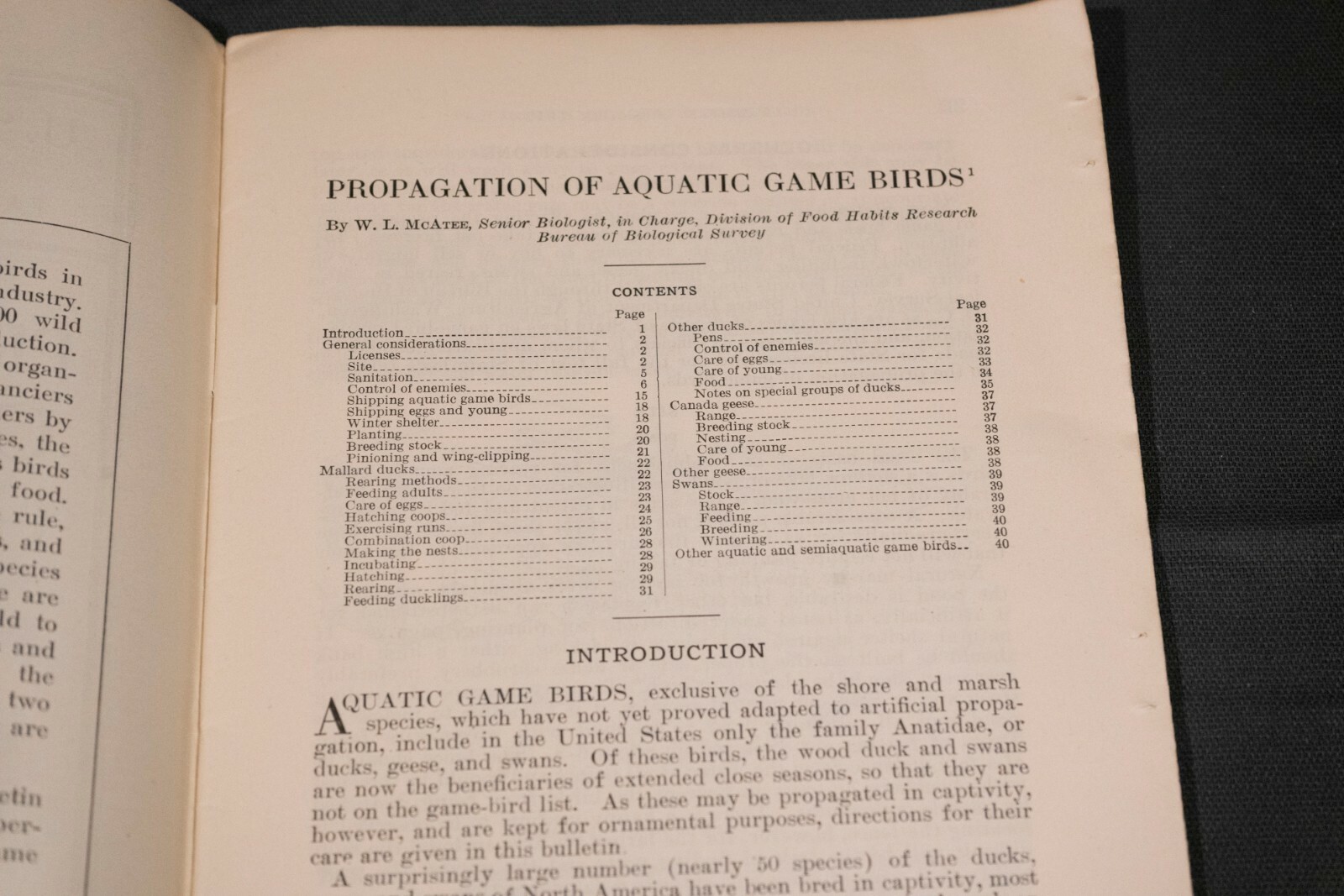 1930 Booklet Department of Agriculture, Propagation Of Game Birds No.1612
