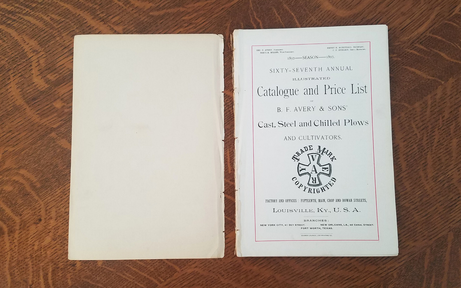 1892 BF Avery Plow Cultivator Farm Garden Catalog Horse Drawn Brochure