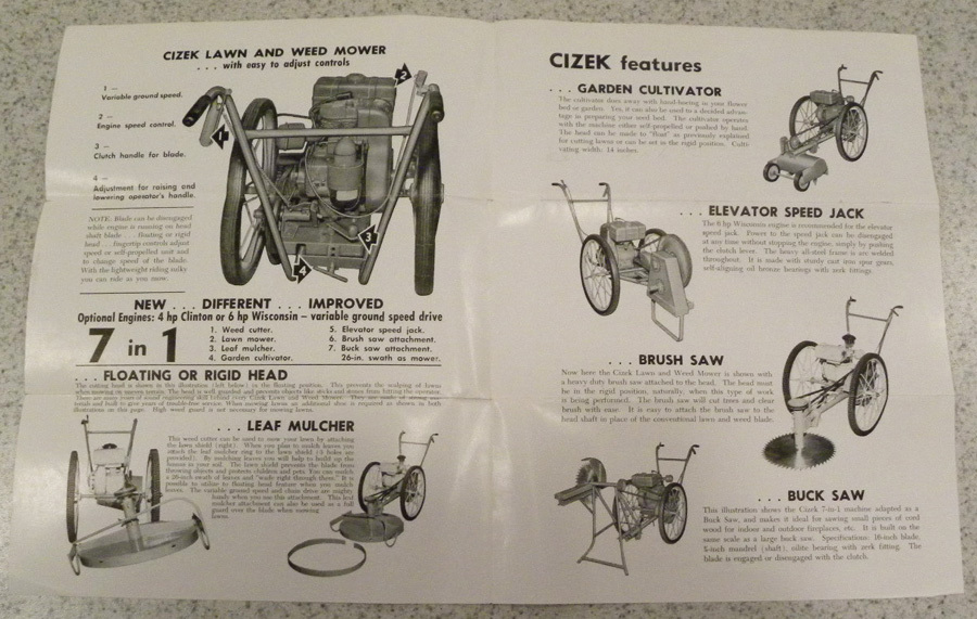 1964 Cizek Lawn & Weed Mower, Cultivator, Saw, Clutier,Iowa Ia Adv. & Price List
