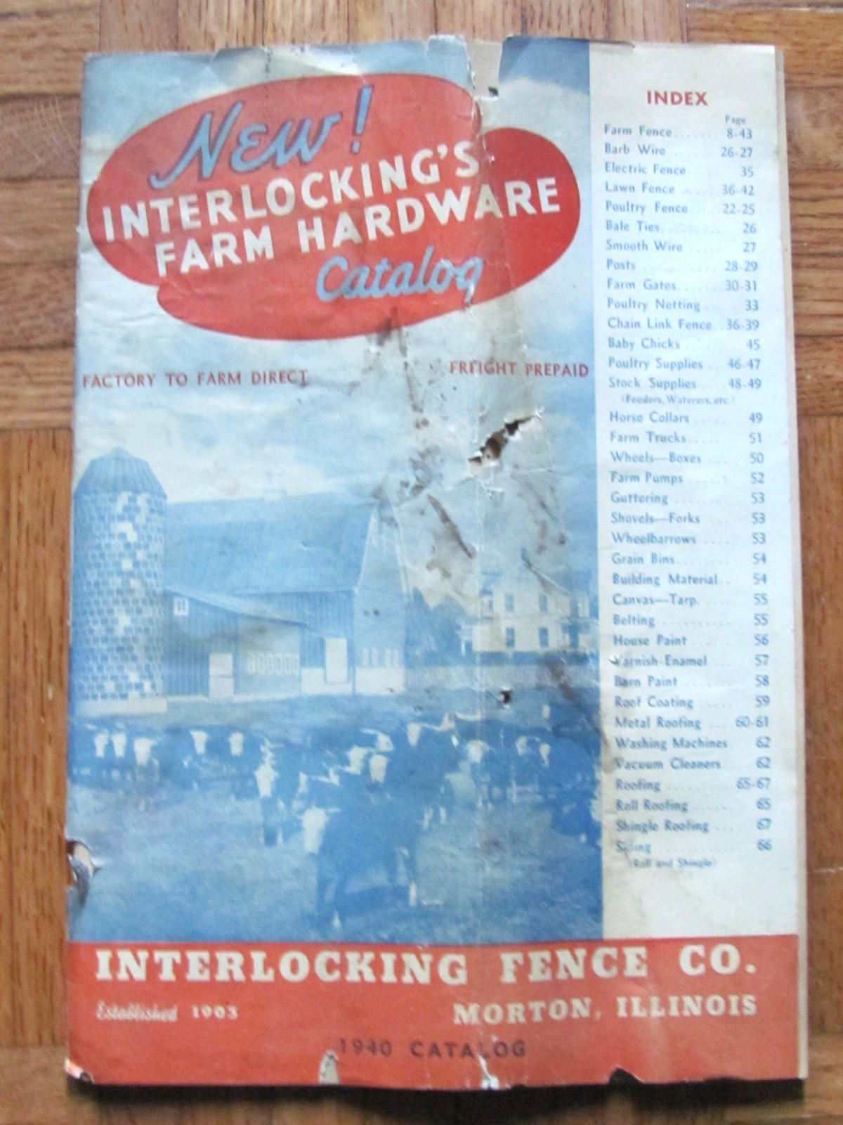 1940 INTERLOCKING FENCE CO MORTON IL FARM HARDWARE CATALOG ROUGH COVER