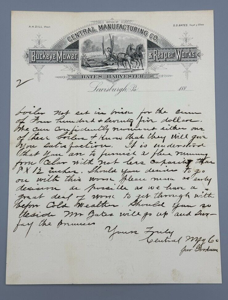 1880 BUCKEYE MOWER Bates Harvester Antique FARM Advertising Letter LEWISBURGH PA