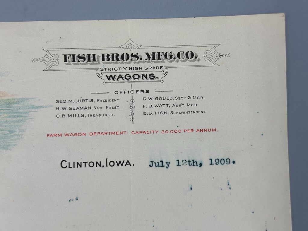 1909 FISH BROS WAGON Farm Advertise CLINTON IOWA Letter LOUISIANA PURCHASE EXPO