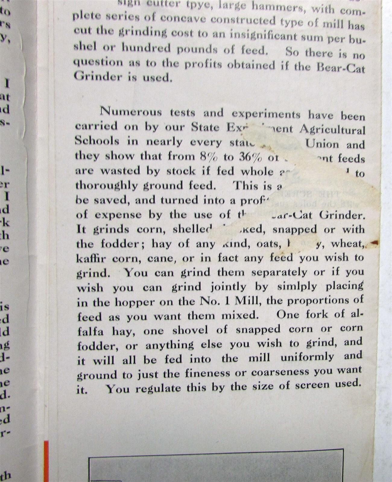 1930s Western Land Roller Bear-Cat Feed Grinder Specs Agricultural Sales Mailer