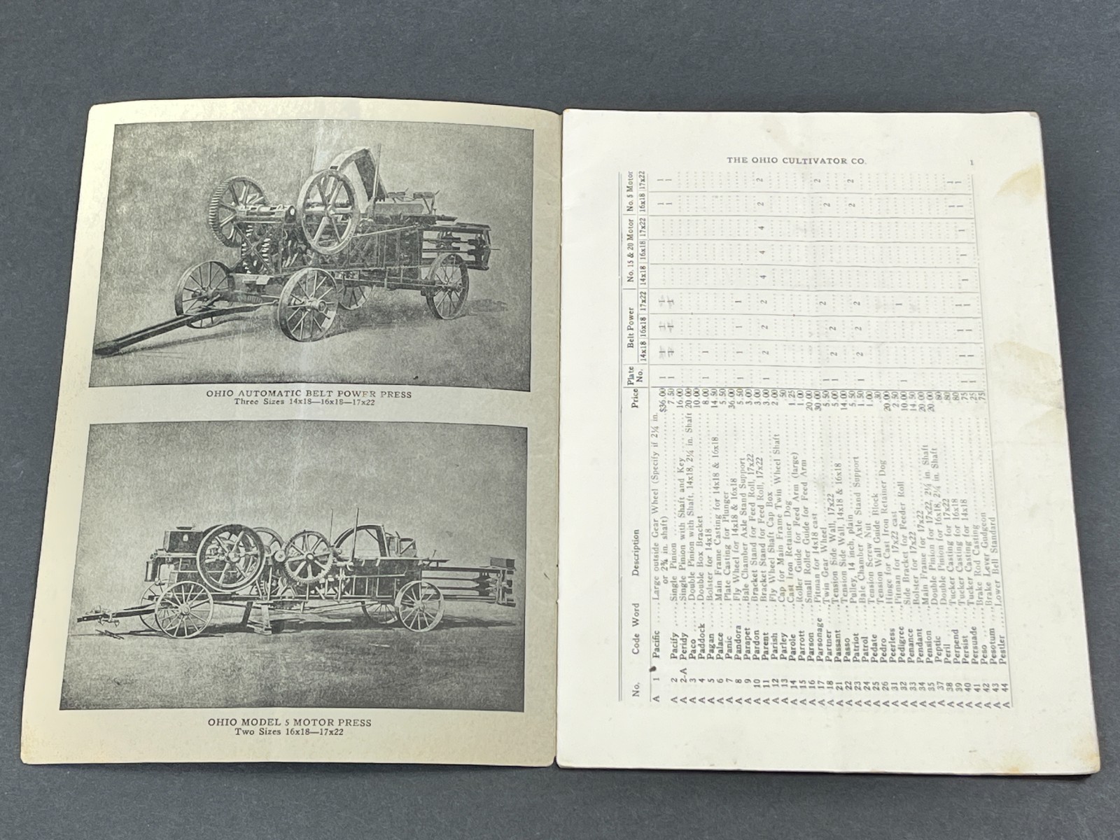 1923 Ohio Cultivator Automatic Hay Presses Parts Price List Repairs Bellevue OH