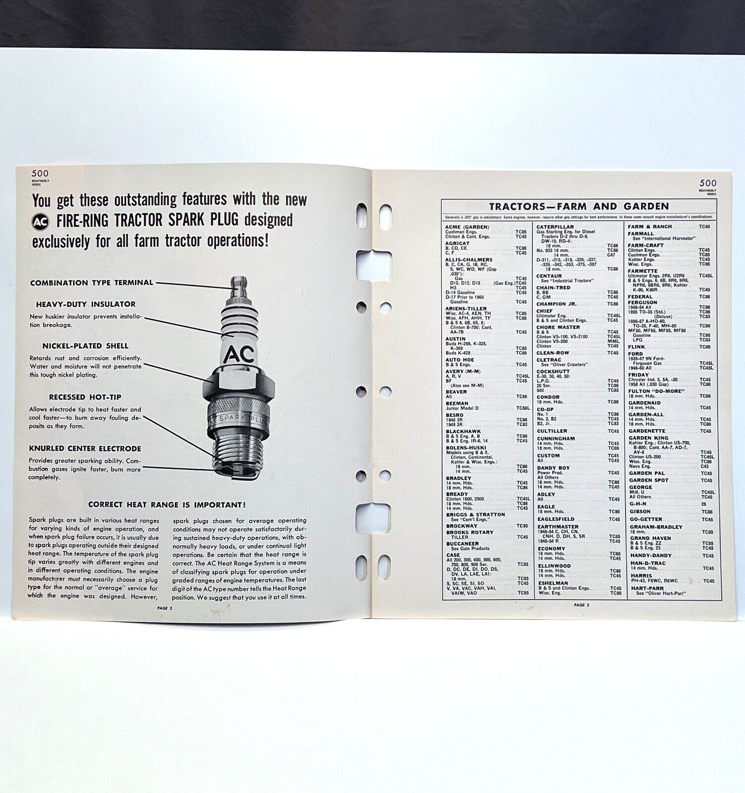 Vintage AC Farm Equipment Spark Plugs Tractor Heavy Equipment Sales Brochure