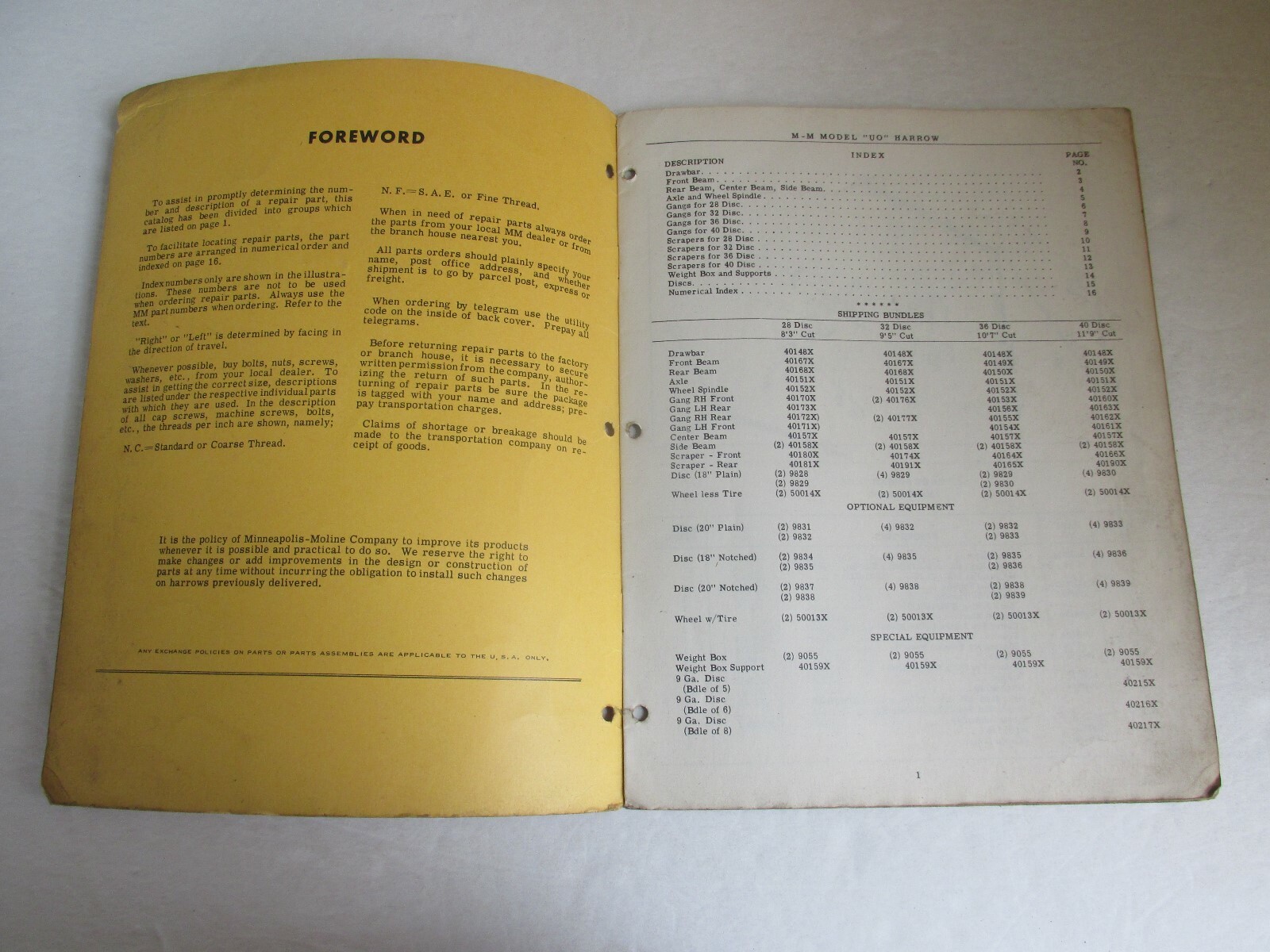 MBF90 Farm Manual Minneapolis Moline MM Repair Catalog Model UO Harrow R243