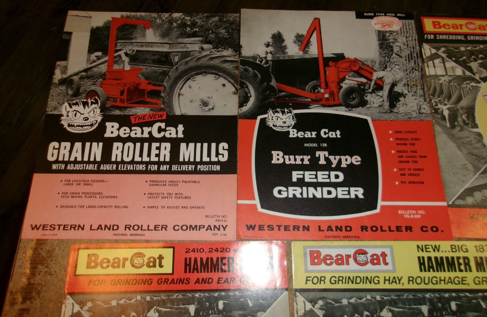 5-lot 60&rsquo;s-70&rsquo;s bearcat roller/hammer mills brochures very good used