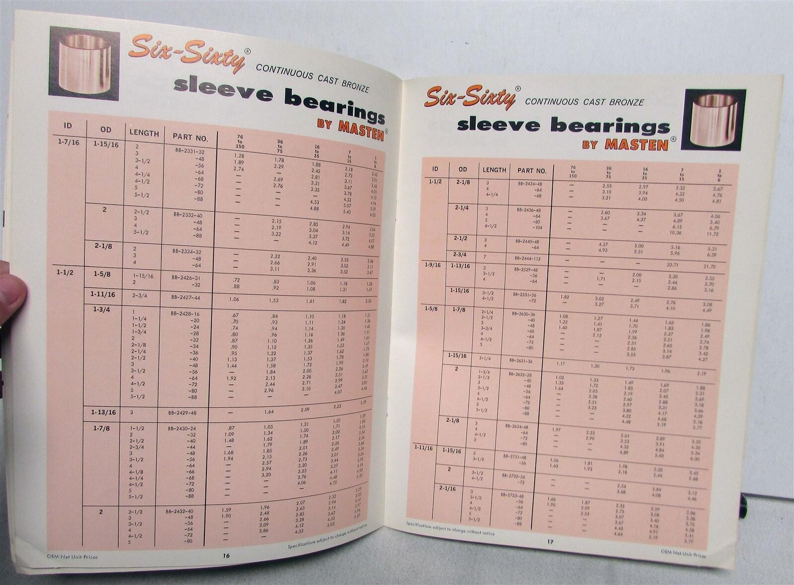 1960s Masten Six-Sixty Sleeve Bearings Diagrams Part Numbers Sales Catalog