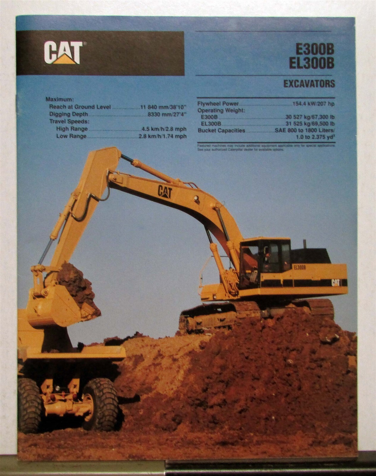 1990 CAT E300B EL300B Excavator Construction Specifications Sales Brochure