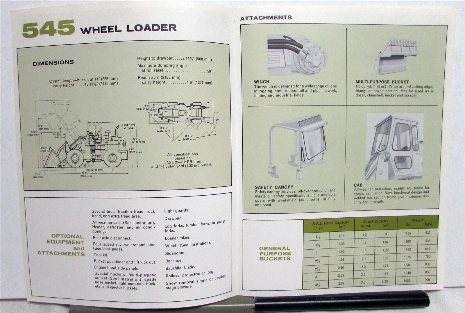 1970 Allis Chalmers 545 Wheel Loader Construction Sales Folder
