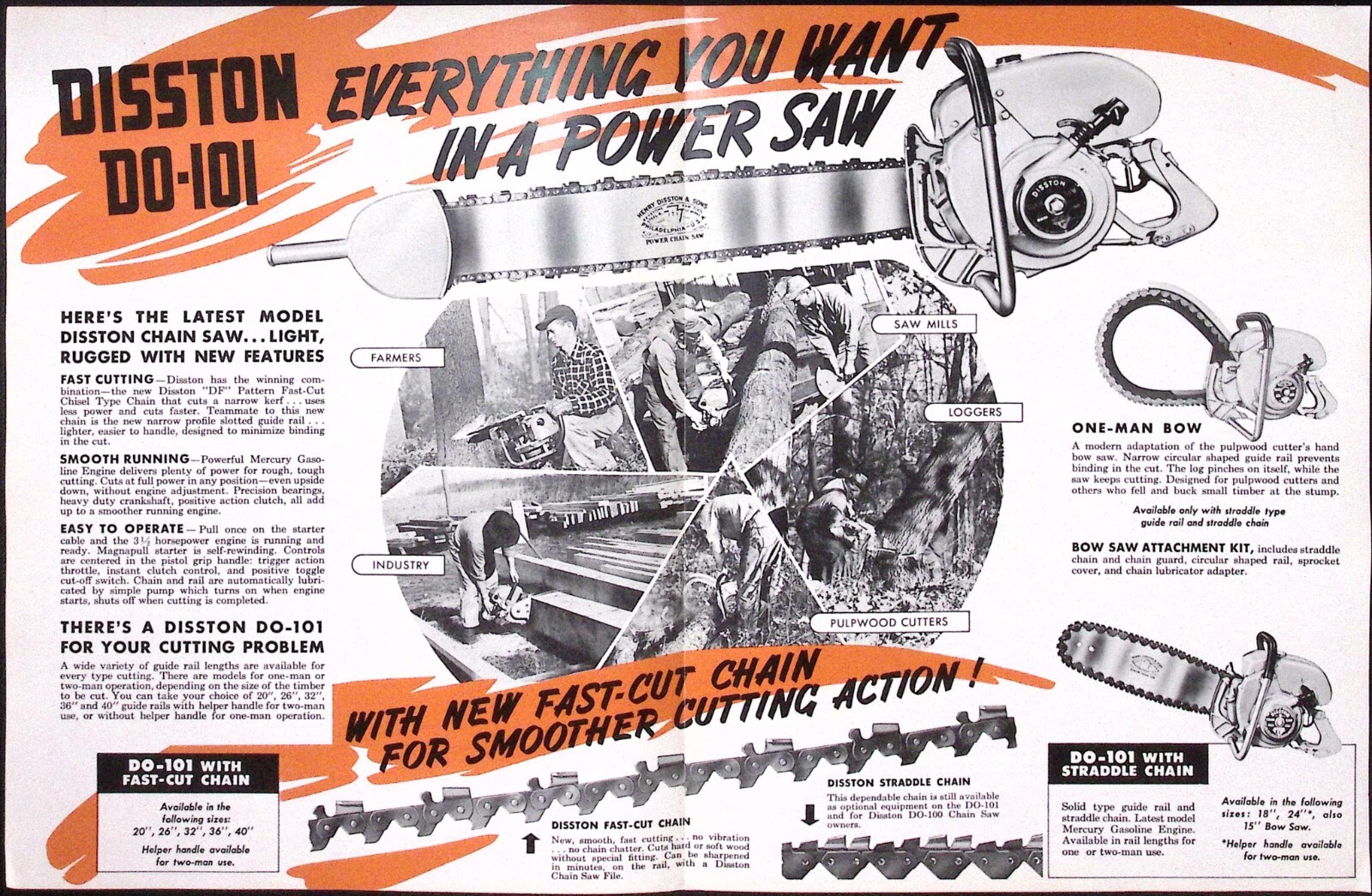 1952 Disston DO-101 DH-120 Chain Saw Dealer Brochure Henry Disston & Sons