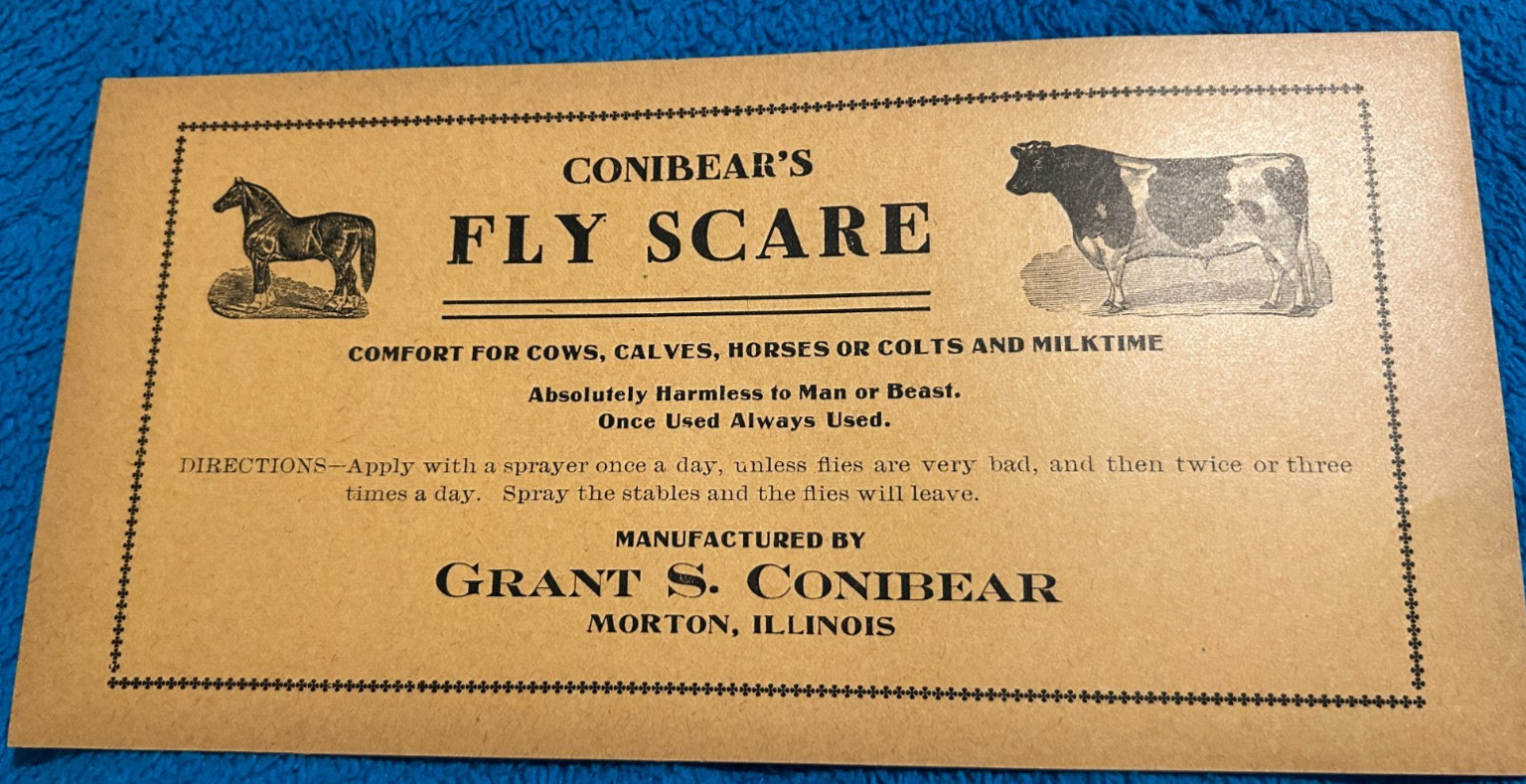 Conibear&rsquo;s Fly Scare Morton Illinois For Cows Calves Horses Ad Sign Paper 10&Prime;x5&Prime;