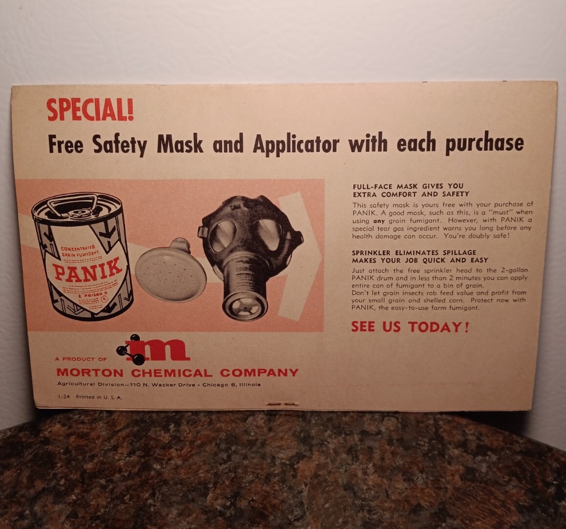 Rare Vintage 1940s « PANIK » Grain Fumigant Advertising Instructions Pamphlet