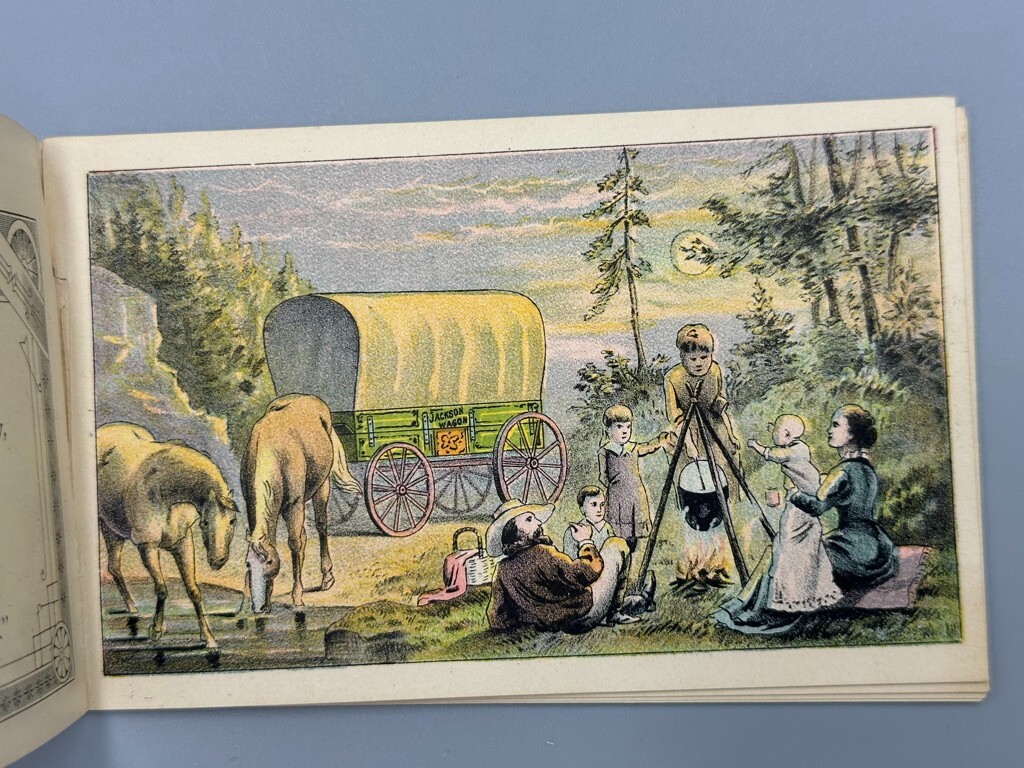 1880s Covered JACKSON WAGON Michigan ANGELS Farm Advertising Trade Card Book