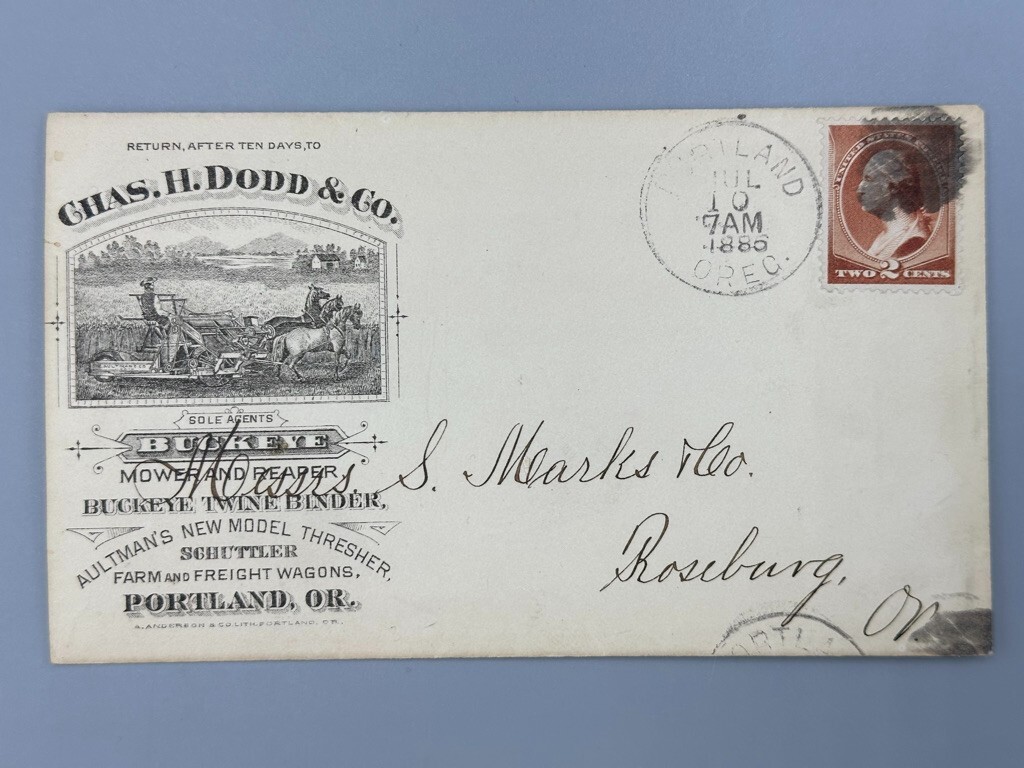 1886 BUCKEYE MOWER Dodd Advertising FARM Illustrated Postal Cover PORTLAND OR