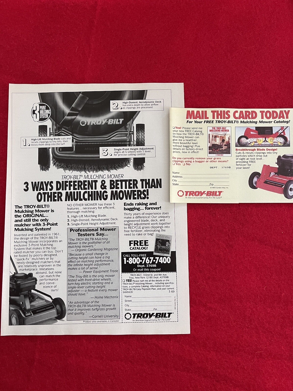 Vintage 1993 Troy Bilt Mulching Mower Print Ad