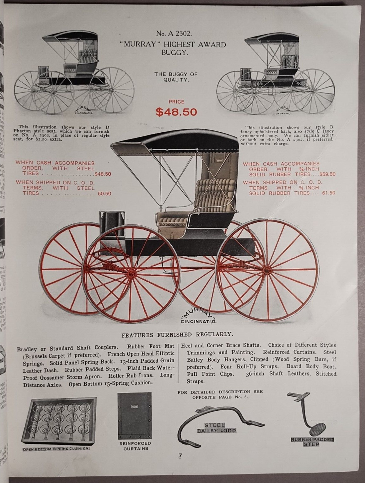1906 Murray Carriage Buggy Delivery Wagon Cincinnati OH Catalog Original B1-17