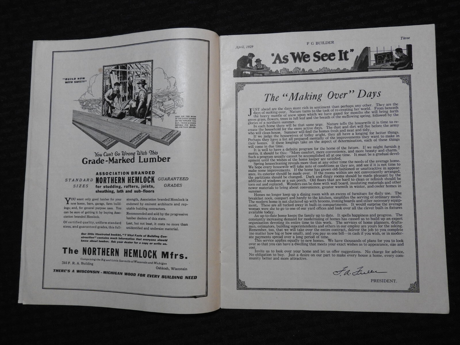 FG Builder January 1929 Fuller Goodman Co. Oshkosh Wisconsin Vol. 4 #4 Magazine