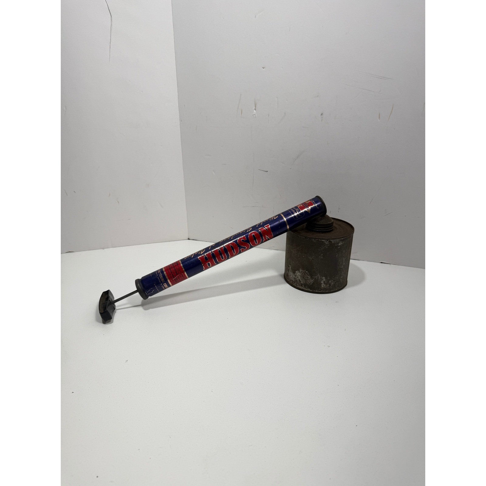 Vintage Hudson 6440 Handy Continuous Sprayer Blue Tin Litho Industrial Decor