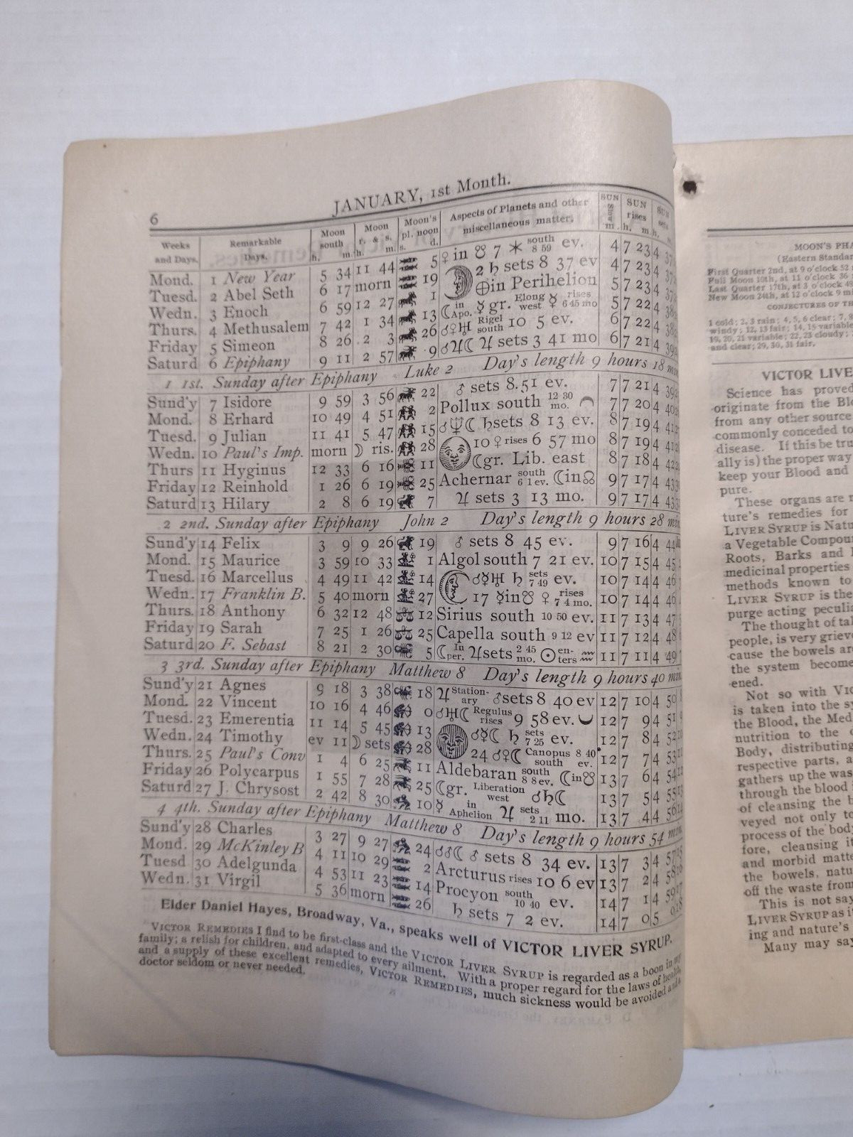1906 Frederick Almanac Victor Remedies Co. Frederick City, MD Almanac J Brallier