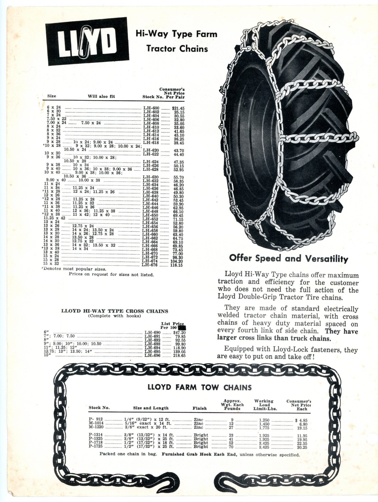 Lloyd Double-Grip & Highway Farm Tractor Chains JS Woodhouse Co c1955 brochure