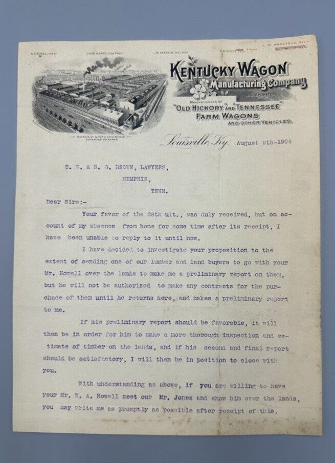 1904 KENTUCKY WAGON Old Hickory Tennessee FARM Advertising Letter LOUISVILLE