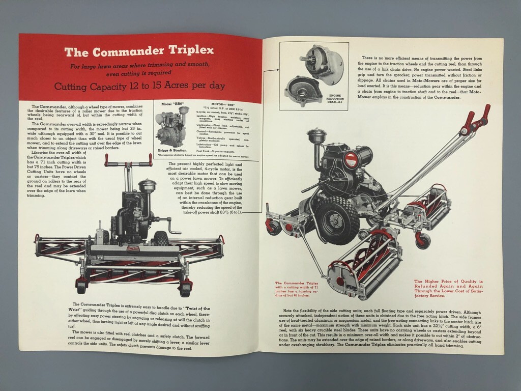 1940s Reel LAWN MOTO- MOWER Vintage COMMANDER Model ADVERTISING Brochure