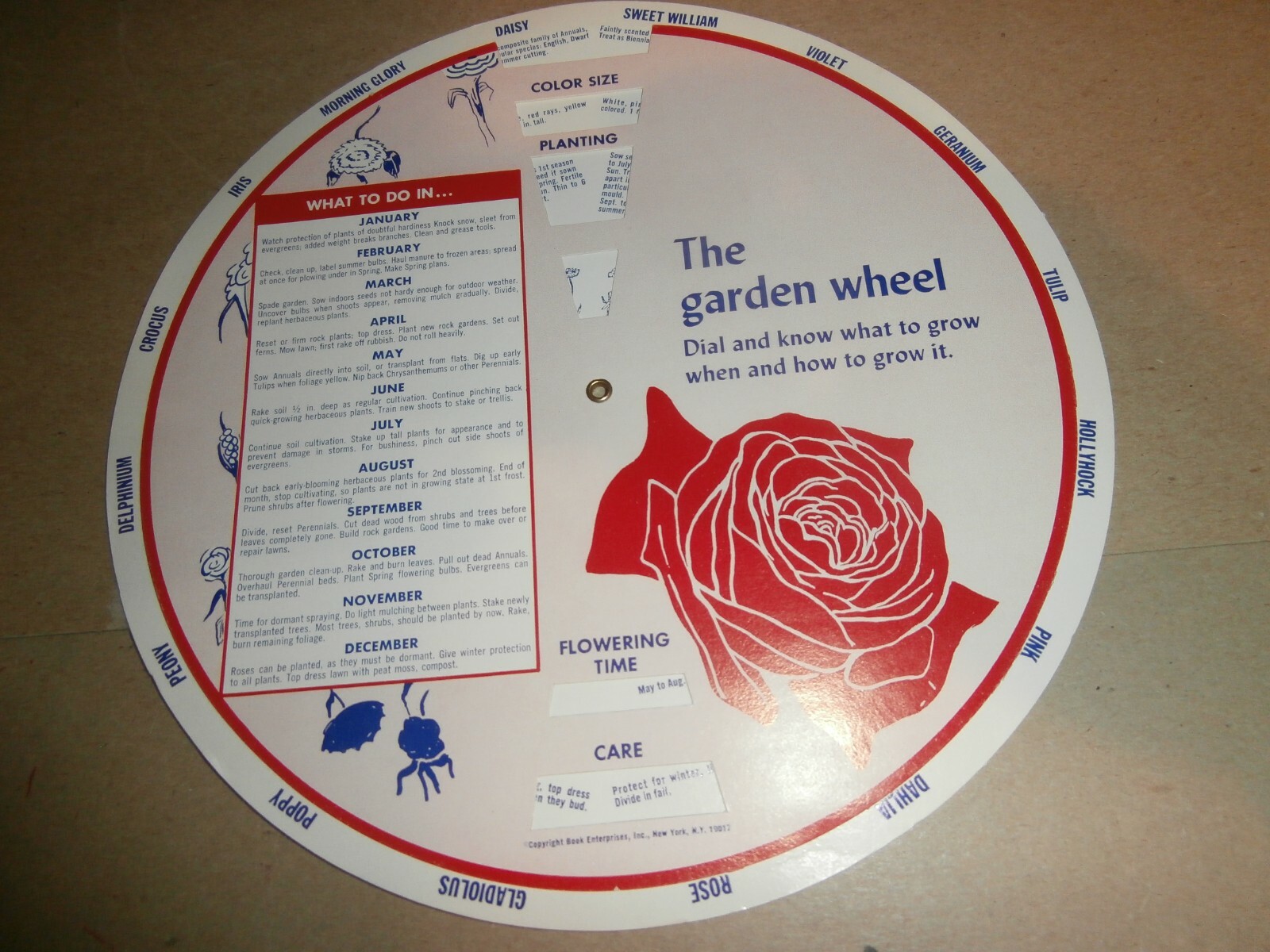 Vintage The Garden Wheel Dial for Monthly Flower Growing Planting Instructions
