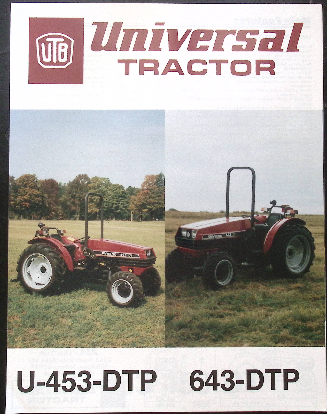 Universal Tractor U-453-DTP, 643-DTP spec sheet brochure