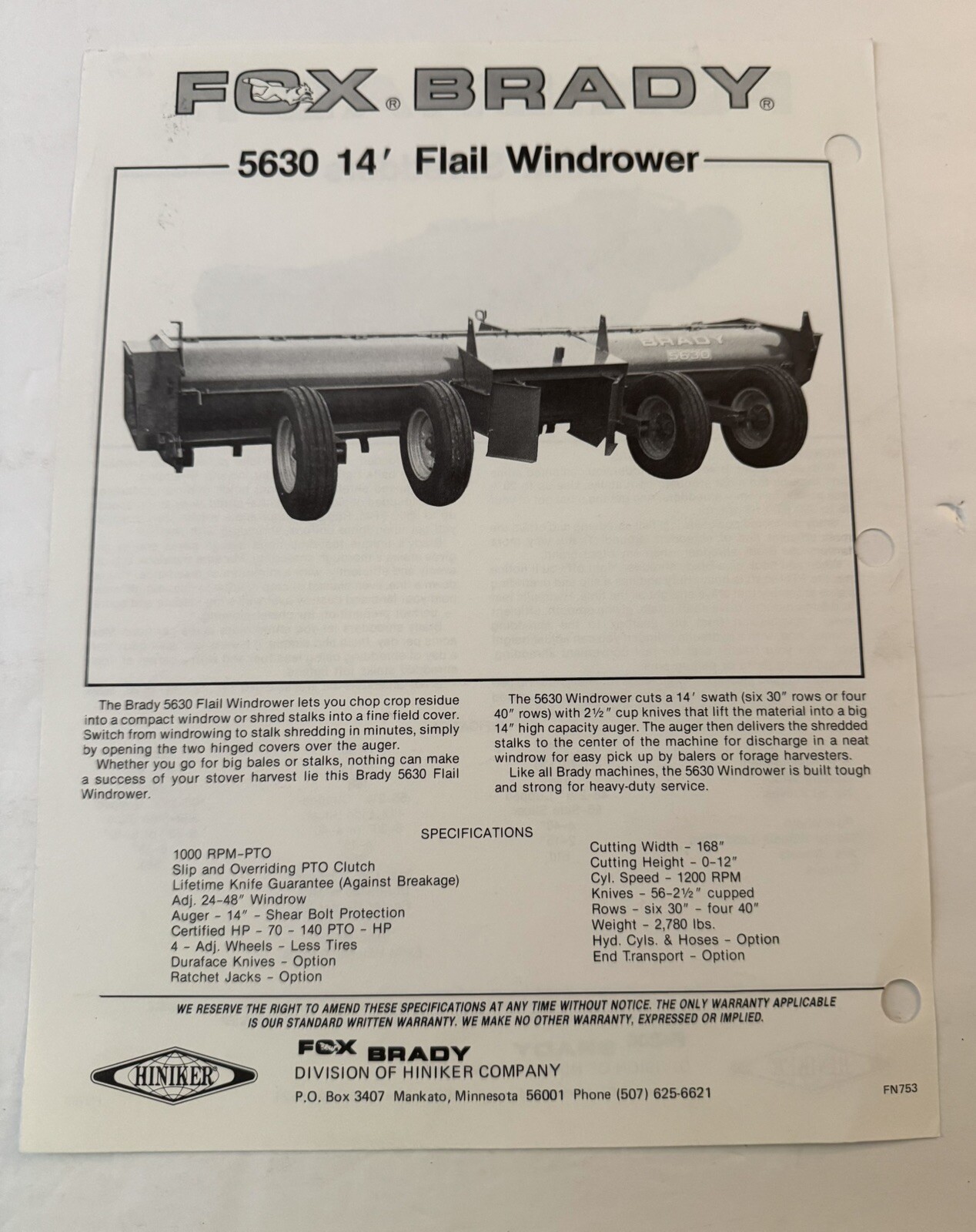 Vintage 1987 Farm Equipment Fox Brady Multi Crop Choppers Dealer Sales Brochures