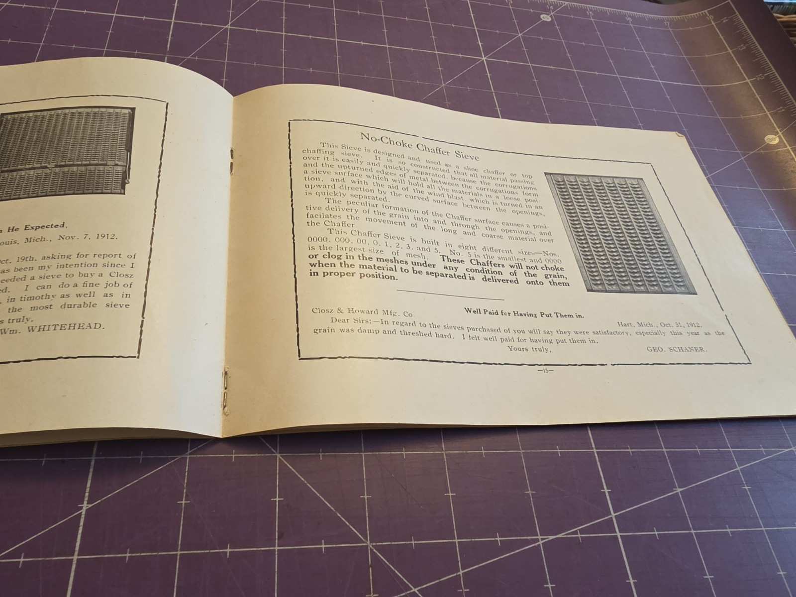 1913/1914 Closz & Howard Manufacturing Threashing Machine Parts Catalog