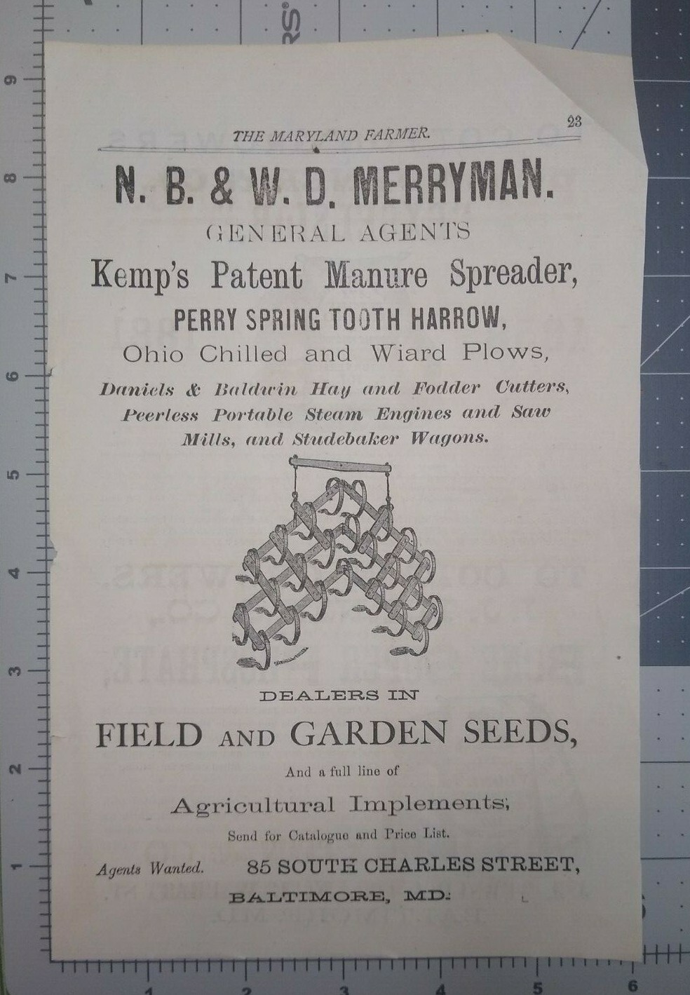 1881 Baltimore Print Ad W.D. Merryman Kemp&rsquo;s Manure Spreader Farming Machinery
