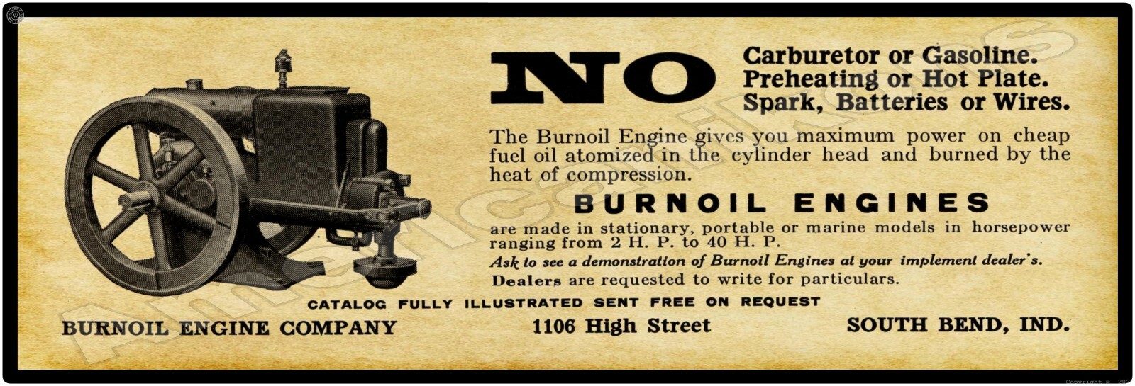 Burnoil Engines, South Bend New Metal Sign, 12&Prime; x 36&Prime; USA STEEL XL Size – 4 lbs
